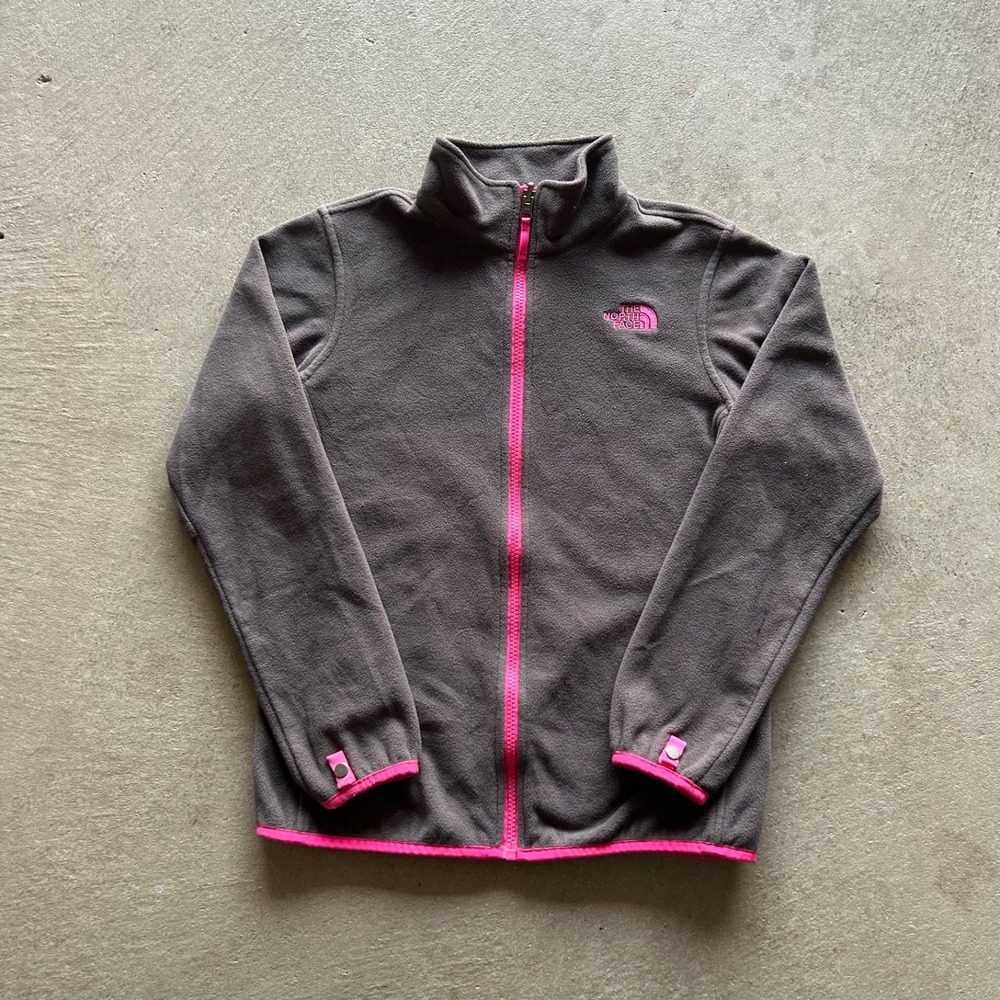 The North Face Jacket Girl's Large Gray Pink Full Zip Fleece TNF Outdoor‎ Hiking